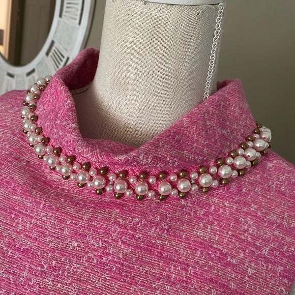 NWOT Lilly Pulitzer 10 Dress Portia Pink Shimmer Pearl Collar Sleeveless Tweed - Picture 1 of 13